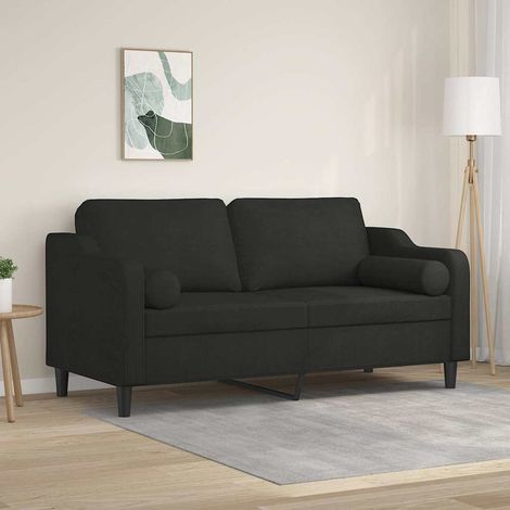 Canapé 2 places noir avec 2 coussins décoratifs en tissu, 158 x 77 x 80 cm - PANGIVO (1/5)