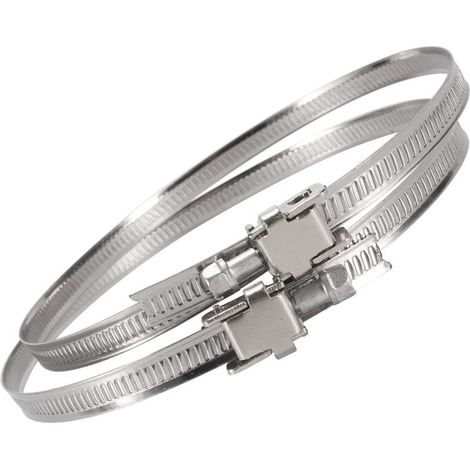Set di 2 fascette stringitubo in acciaio inox. Regolabili da 60 a 165 mm. Acciaio inox. Per condotti di ventilazione e cappe aspiranti. (1/5)