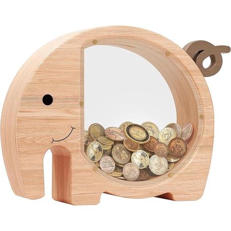 Tirelire pour enfants, éléphant personnalisé, tirelire en bois, tirelire animal pour garçons, filles, adultes, cadeau et décoration (éléphant) (1/5)