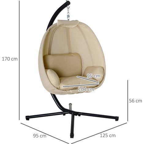 Fauteuil suspendu, siège pivotant en forme d'œuf avec coussin moelleux, convient à une utilisation intérieure et extérieure, 125 cm (L) x 95 cm (l) x 170 cm (H), kaki (1/5)