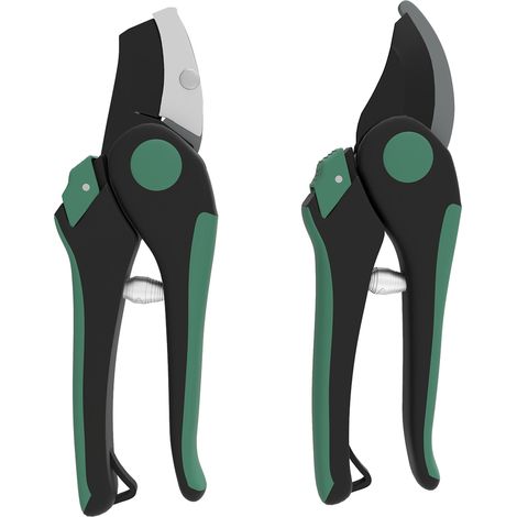Ensemble d'outils de jardinage, ensemble de 2 pièces, outils de jardinage en métal, comprenant un sécateur, vert et noir. (1/5)