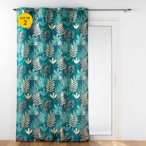 Lot de 2 Rideaux déco à oeillet 140 x 260 cm polyester imprimé Ornella Emeraude (1/3)