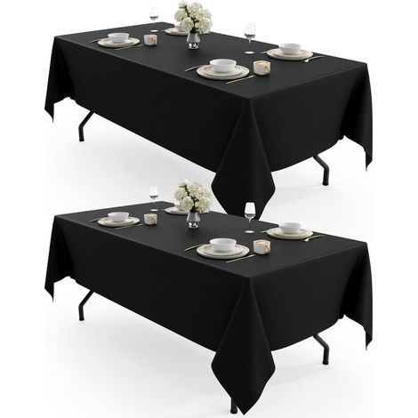 Nappe 140x240cm Noir Lot de 2 Lavable Polyester Intérieur & Extérieur
