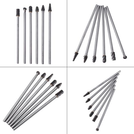 Satz mit 6 rotierenden Hartmetallfeilen, 6 mm Schaft und 10 mm Kopf (1/5)