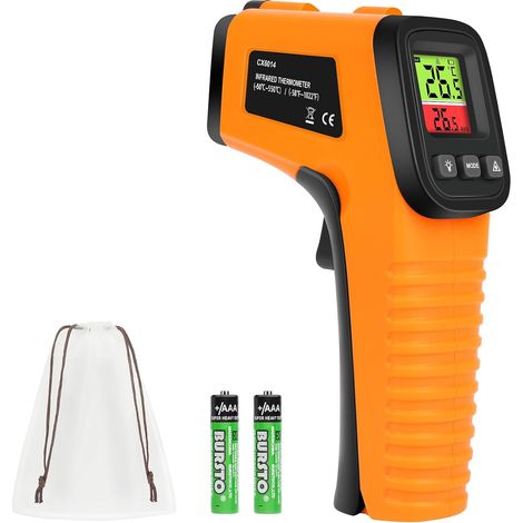 Thermomètre Infrarouge, Thermometre Laser Numérique Sans Contact, -58°F1022°F (-50°C550°C) Pistolet Température Laser, Emissivité Réglable, Thermomètre pour Cuisine/Frigo/BBQ/Industrie (1/5)