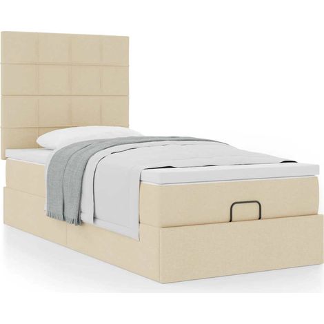 vidaXL Lit ottoman avec matelas crème 100x200 cm tissu (1/5)