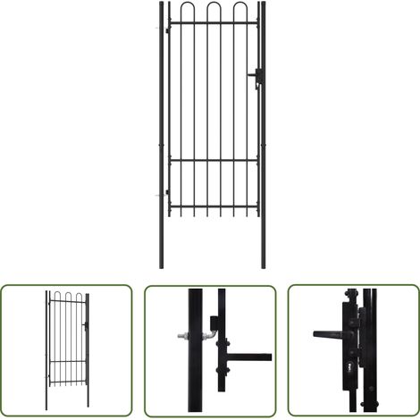 The Living Store Zauntor Einzelflügel Gewölbte Spitze Stahl 1 x 2 m Schwarz - Gartentor - Zaunteil - Metalltor - Stahltür - Schwarz (1/5)