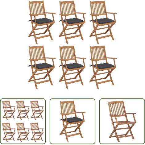 Chaise pliante - Chaises pliables de jardin lot de 6 avec coussins Bois d'acacia (1/5)