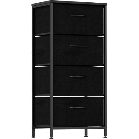 Cassettiera in tessuto a 4 cassetti 45 x 30 x 95 cm con piano in legno dal fascino rustico e serrature di sicurezza in metallo nero rinforzato 200019014