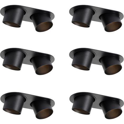 Set of 6 Recessed Spotlights Black GU10 70mm Tiltable 2-Light - Installa