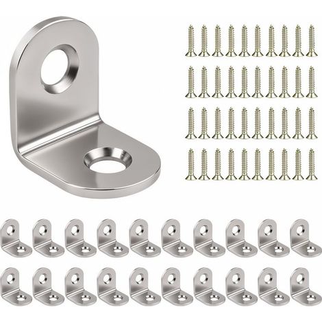 20 x Befestigungswinkel (20 x 20 x 16) L-förmige rechtwinklige Stütze, 90°-Winkel aus silberfarbenem Edelstahl, Regalwinkel, Eckwinkel, Möbelverstärkung (1/4)