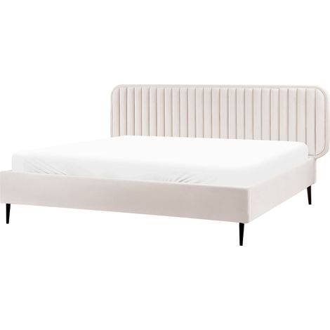 Letto moderno UE matrimoniale imbottito in velluto Poggiatesta gambe in metallo 180 x 200 cm Beige Brin