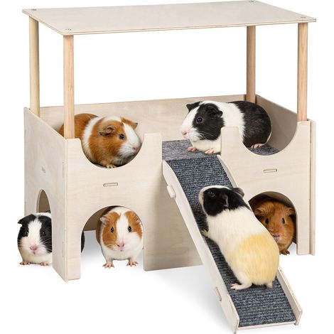 Abri pour cochons d'Inde, Grand Château en Bois pour cochons d'Inde avec Escalier, Amovible Parc, pour Petits Animaux Hamster Chinchilla Lapin Furet Lapin Cachette Jeu (1/5)