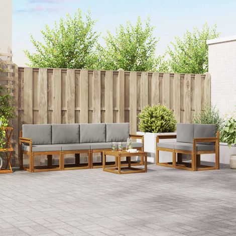 vidaXL Set di divani da esterno 7 pz Grigio Naturale e Chiaro (1/5)