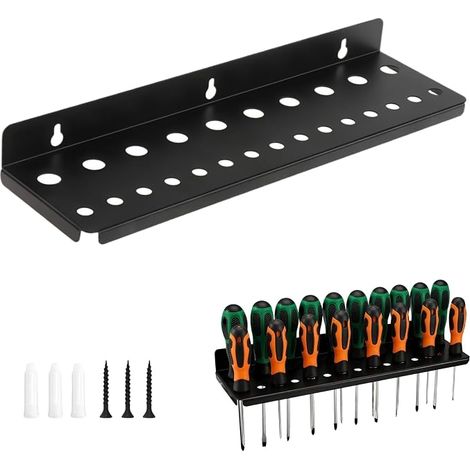 Tool Holder 25 Slots, 35 cm Wall Mount for Screwdrivers, Workshop Organizer with Dowels and Screws, Garage Workbench Storage, Black (1/5)