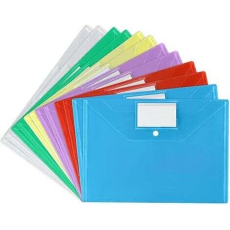 Document Folder, 12 A4 Folders in Six Different Colors, with Snap Closure and Business Card Pocket, for Filing, Sorted for School, Work, Office and Home