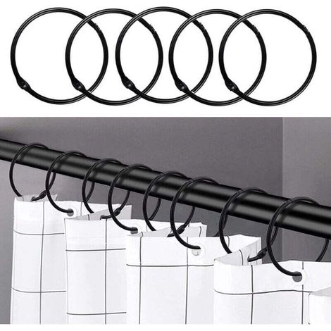 Noir - 24 anneaux de rideau de douche, crochets de rideau de douche antirouille pour salle de bain, anneaux de rideau de douche ronds dcoratifs et crochets de tringle de rideau de douche (1/4)