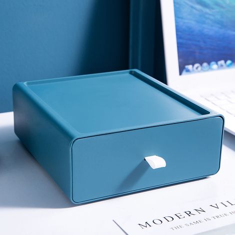 Boîte de Rangement Bureau Empilable - Tiroir Design Solide Porte-Lourd pour Fournitures Bleu (1/5)