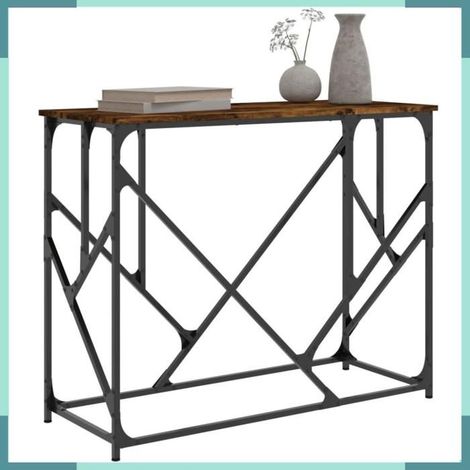 Table console - 834117 - chêne fumé - 100 x 40 x 80 cm - bois d'ingénierie et métal (1/5)