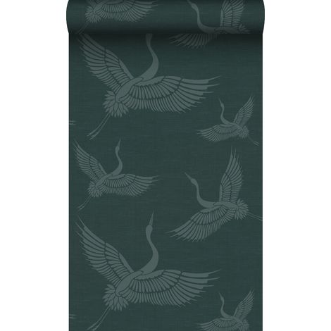 papier peint oiseaux de grue bleu canard - Origin Wallcoverings (1/5)