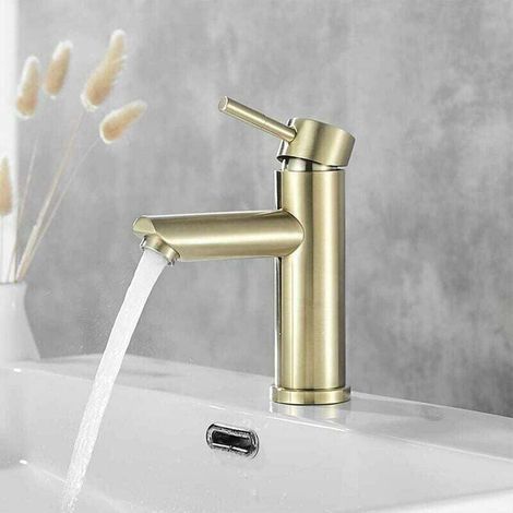 Grifo de lavabo de latón cepillado – Válvula de cerámica – Monomando – Flujo de agua suave – Fácil instalación de 3/8" – Resistente al desgaste (1/4)
