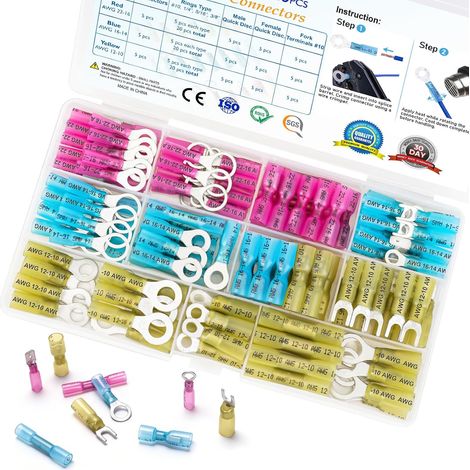 Lot de 120 connecteurs thermorétractables et cosses à œillets à sertir (norme marine) (1/5)