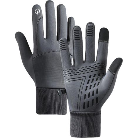Warme Fahrradhandschuhe, warme Touchscreen-Fahrradhandschuhe, Winterrennhandschuhe, stoß- und winddicht, grau, Größe L.