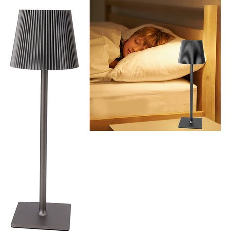 Kabellose LED-Schreibtischlampe, Metall-Touch-Bedienung, tragbar, wiederaufladbar, 3 Farbtemperaturen, dimmbar, ideal für Restaurants, Bars, Campingplätze und Nachttische, drinnen und draußen, grau. (1/5)
