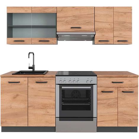 Cucina componibile R-Line, Rovere dorato/antracite, 200 cm , PL Rovere, Vicco