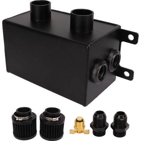 Ortviai Réservoir de récupération d'huile 1200 ml en aluminium anodisé noir avec double filtration et raccord AN8