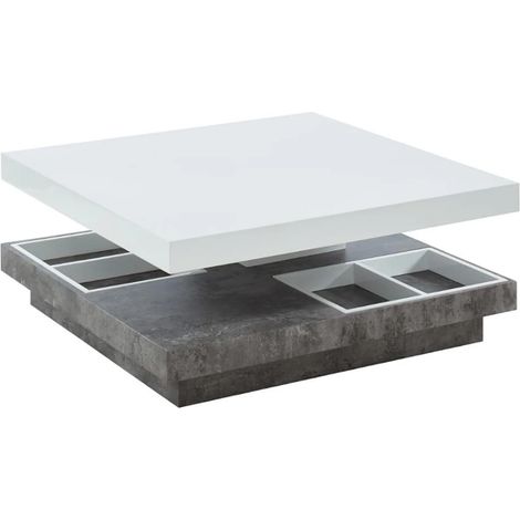 Tavolino girevole in MDF laccato Bianco e cemento - FAUSTO II