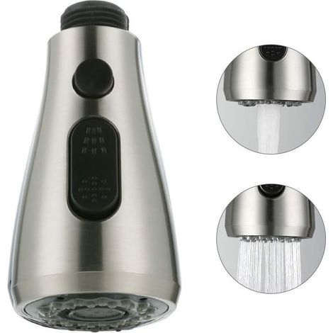 Douchette Robinet Avec Bouton Eco-stop Rétractable 3 Fonctions Remplacement Pour Robinet de Lavabo ou Pommeau de Douche Universelle (1/5)
