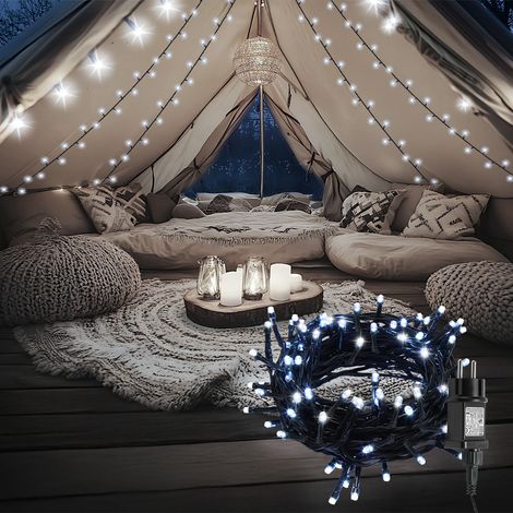 TolleTour Catena luminosa LED 20 m 200 LED bianco freddo, 8 modalità, memoria, cavo 5 m, IP44, cavo nero, per Natale, giardino, balcone, terrazza, feste, albero (1/5)