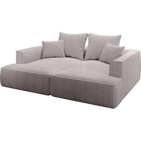 Vente-Unique – Canapé 3 places convertible en velours côtelé gris clair – Assise profonde – Coussins déhoussables – Fabrication européenne (1/5)