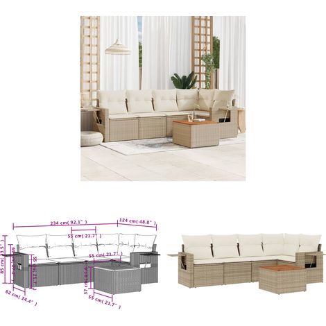 6-tlg. Garten-Sofagarnitur mit Kissen Beige Poly Rattan - Gartenmöbel Set - PE-Rattan Möbel - Outdoor Lounge - Esszimmergarnitur - Balkonmöbel - Home & Living (1/3)