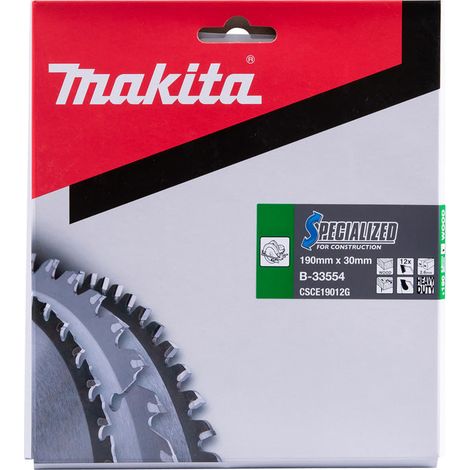 Lame de scie circulaire alliage T.C.T spécialisé 190 x 30 mm 12 dents CSTR MAKITA B-33554 (1/7)