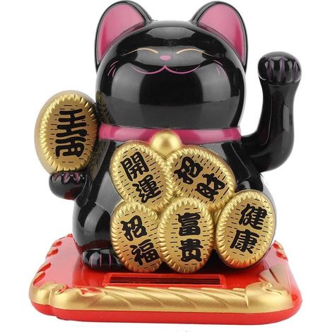 Chat porte-bonheur solaire, figurine Maneki Neko oscillante pour voiture et maison, décoration noire attirant la fortune (1/5)
