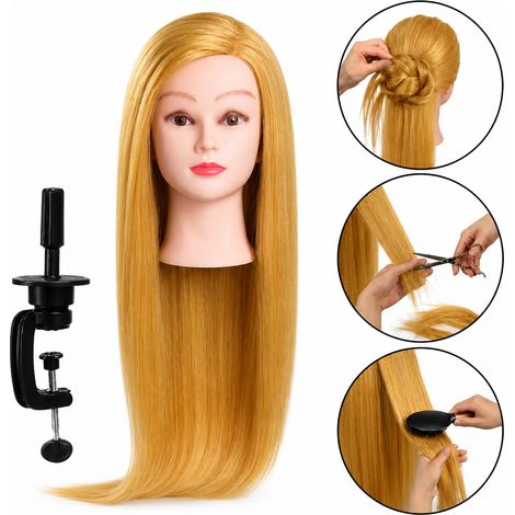 Cabeza de entrenamiento para peluquería, trípode, 60 cm, Gold Iza, cabello térmico