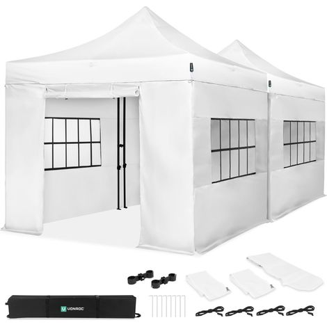 Vonroc Partyzelt-Set 3x3 m – 2 Stück mit Verbindungsset und Regenrinne Weiß (1/5)