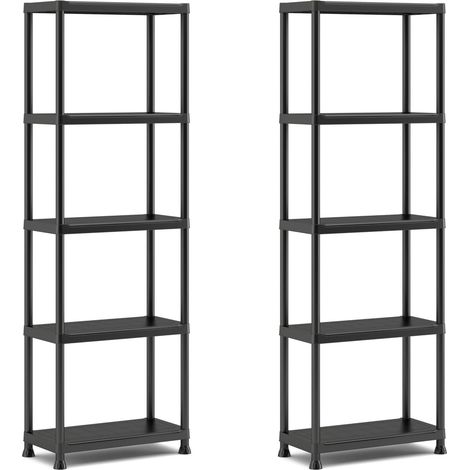 Keter Set da 2 Scaffali 60/5, Nero, 5 Ripiani, Portata massima 20 Kg ciascuno, 60x30x174H cm (1/4)