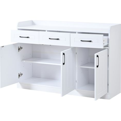 Weiße Kommode 120 x 35 x 80 cm mit 3 Schubladen und 3 Türen, aus Spanplatte (1/5)