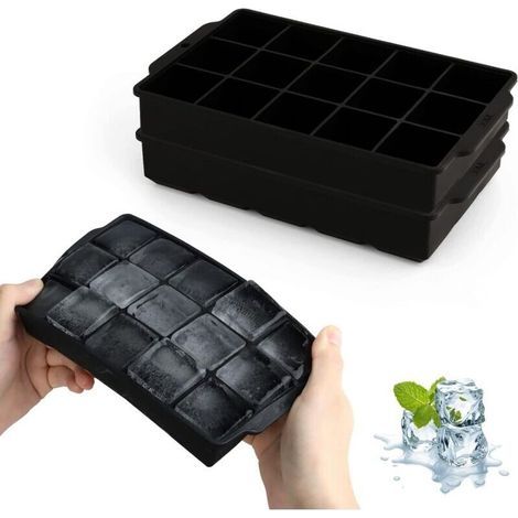 Moule à glaçons 2 pièces , 15 compartiments silicone , cubes 3,5 cm pour cocktails , whisky , fruits (1/4)