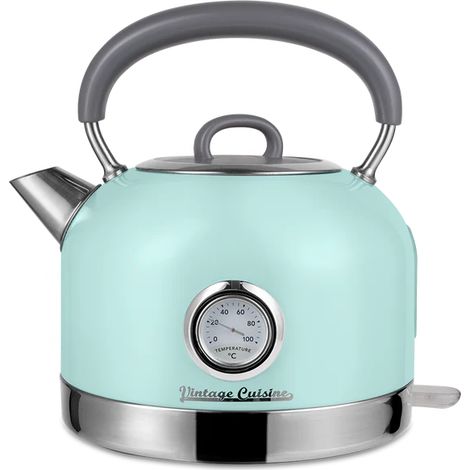 Bollitore da cucina vintage con termometro, rotondo da 1,7 litri