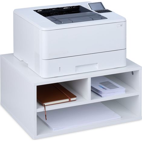Relaxdays Printer Stand for Desk, 3 Compartments, Office Shelf, Spare Paper, Storage, HxWxD: 22.5 x 47 x 40 cm, White
