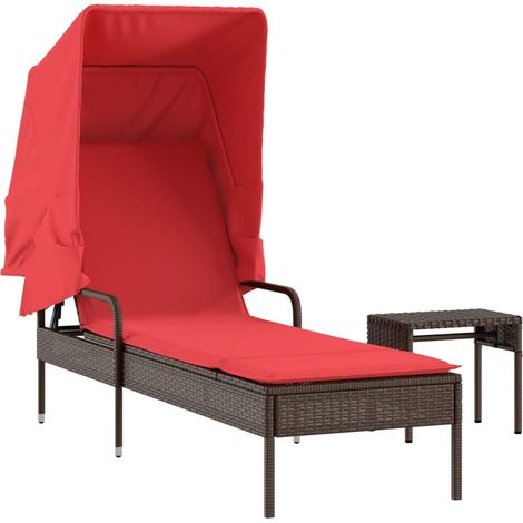 Maison Exclusive - Sonnenliege mit Sonnendach und Tisch Braun Pol