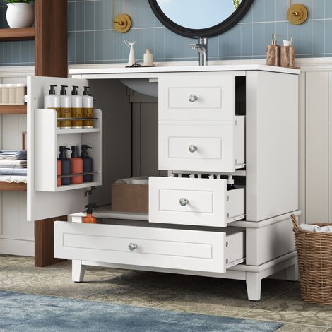Mobile bagno con lavabo 81 x 47 x 86 cm, 3 cassetti, 1 anta, bianco lucido HAVRYA (1/5)