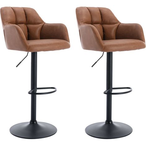 Wahson Tabouret de bar réglable en hauteur lot de 2 – Cuir PU marron – Repose-pieds métal – Hauteur d'assise 65-87cm – Design classique (1/5)
