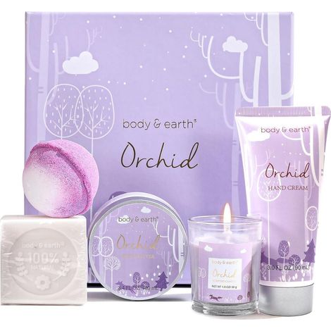 Geschenkset Orchideenduft Duftkerze Handcreme Badebombe Orchideen (1/5)