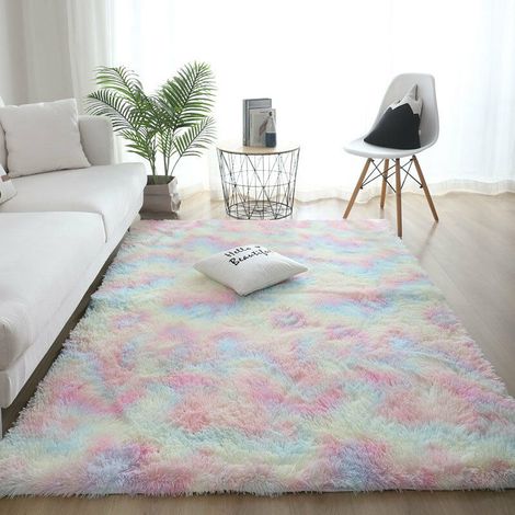 MINKUROW Alfombra De Piso Esponjoso Alfombra De Área Esponjosa De Piel Sintética Alfombra Decorativa Con Degradado Para El Dormitorio Sala De Estar Comedor (Colores Del Arco Iris, 80 × 120 Cm) (1/5)