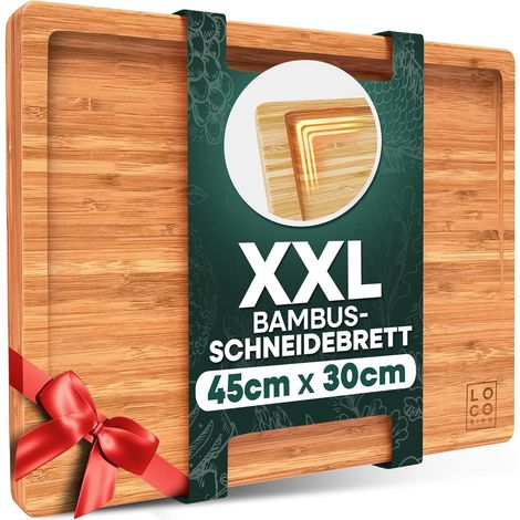 Planche a Decouper Bois 45x30cm - Planche a Decouper Bambou Massif avec Rainure à Jus et Rebord - Apéro,Pain & Viande - Cutting Board Cuisine (1/5)